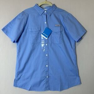 Columbia PFG Omni Shade Shirt‎ Mens Medium Blue Button Down Short Sleeve Collar